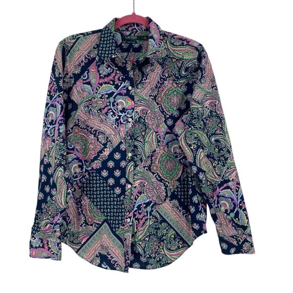 Lauren Ralph Lauren Size L Purple Multicolor Paisley Non Iron Button Up Shirt - Picture 1 of 10